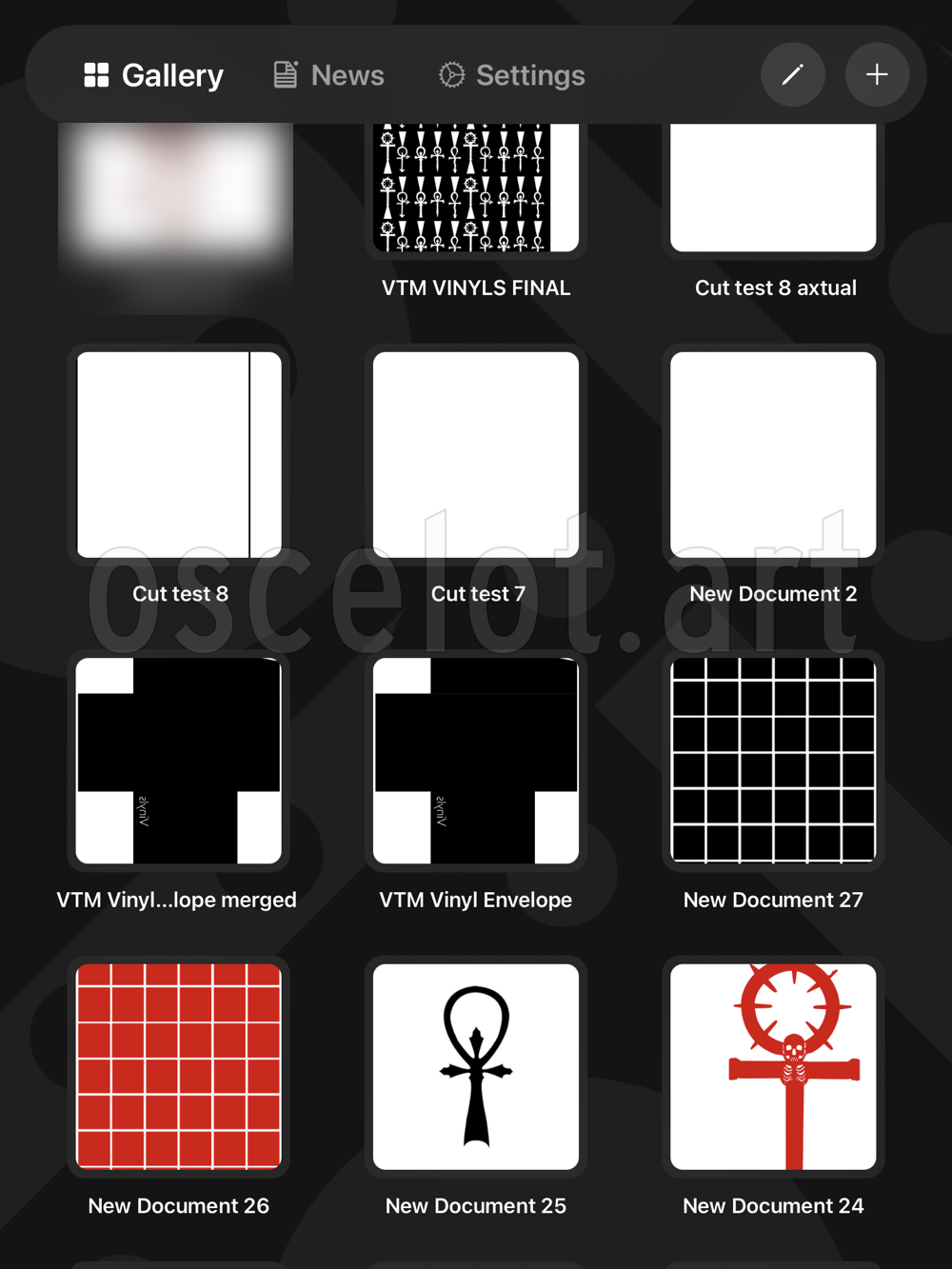 An image of my Vectornator screen, showing 11 files, two of which are just for the envelope sleeve, the rest are for the ankhs